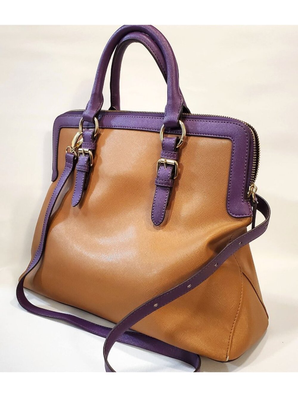 Jeanne Lottie leather bag purse tan purple - Picture 2 of 6